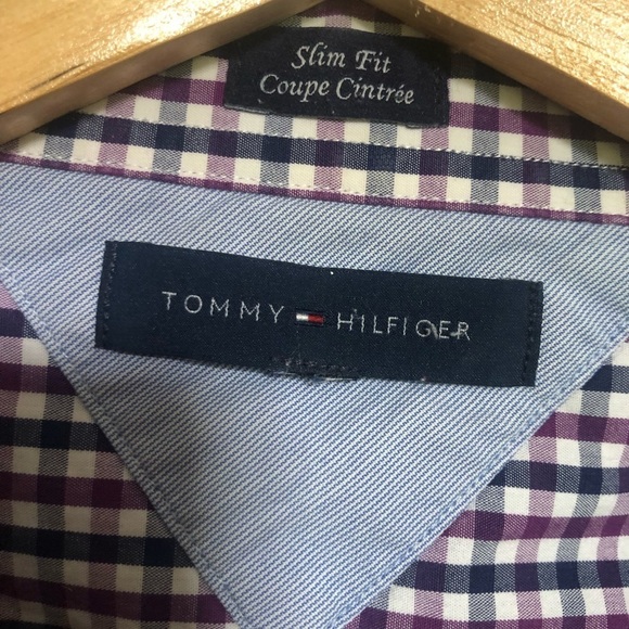 Tommy Hilfiger Blue and Purple Checked Button Down Shirt Large - Picture 3 of 6